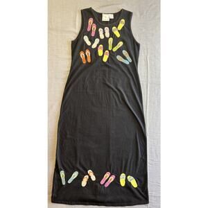 Michael Simon Lite Cotton Flip Flops Maxi Embroidered Dress P/M Petite Medium